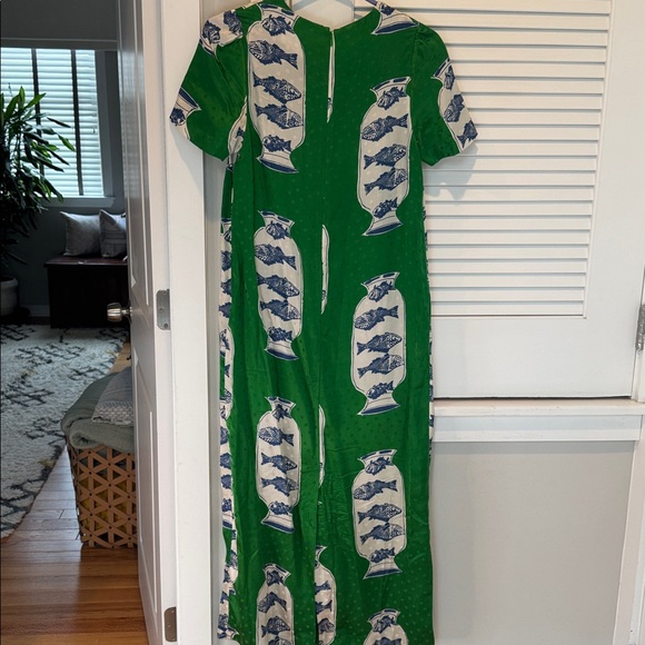 Hunter Bell Green and Blue Fish Print Dress (Valerie Dress) - Picture 3 of 4